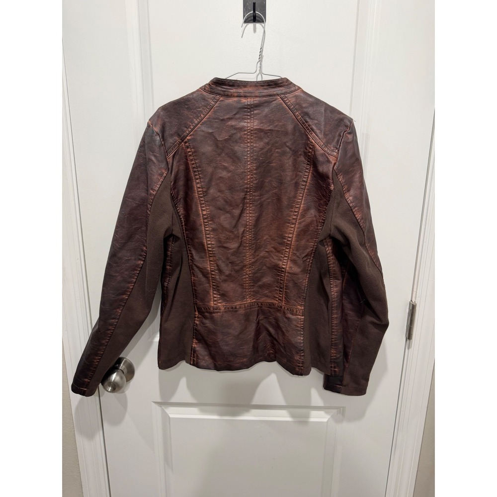 Maurices Womens Moto Jacket Faux Leather Distressed Brown Large - Picture 6 of 11